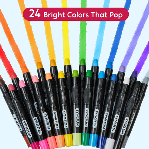 24 3+ SYNCFUN Pcs Twistable Silky Window Crayons, Washable Crayons, Glass and Paper, Easy to Hold & Quick-Drying Art