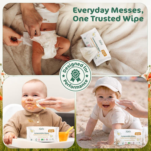 98% 168 Count (3 Packs) Naty Baby Wipes | Water, Hypoallergenic & Natural for Sensitive Skin | Unscented, Plant-Based