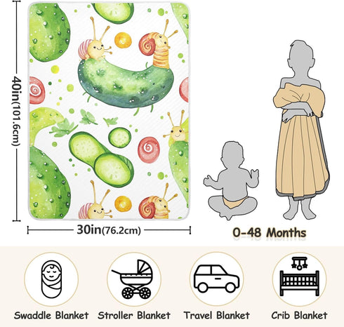 Qilmy Cozy 30 40 Inch Cute Snails and Cucumbers Baby Blanket for Boys Girls Kids with Soft Cotton, Cute Warm Nursery