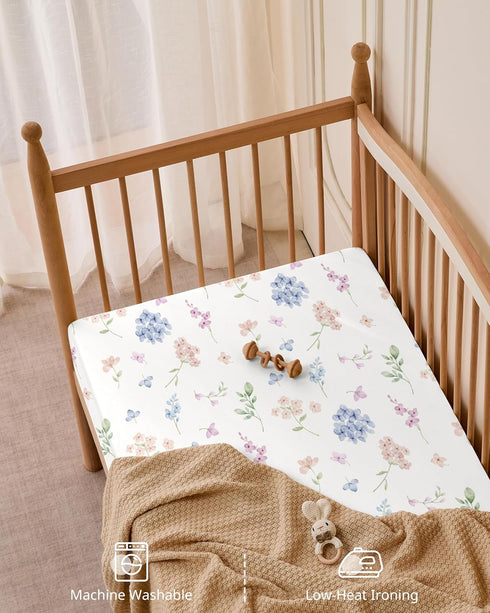 52x28Standard 4 Pack Baby Crib Sheets Girl, Toddler Bed Sheets Fitted for Crib and Toddler Mattresses, Soft Breathable