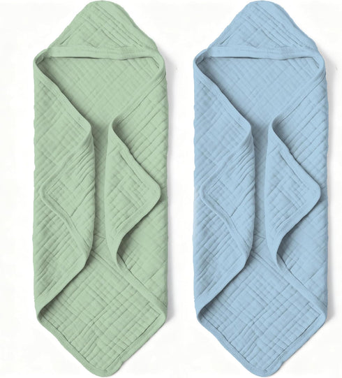 Bear Rocket Organic Muslin Hooded Baby Bath Towels - 2 Pack 100% Organic Cotton