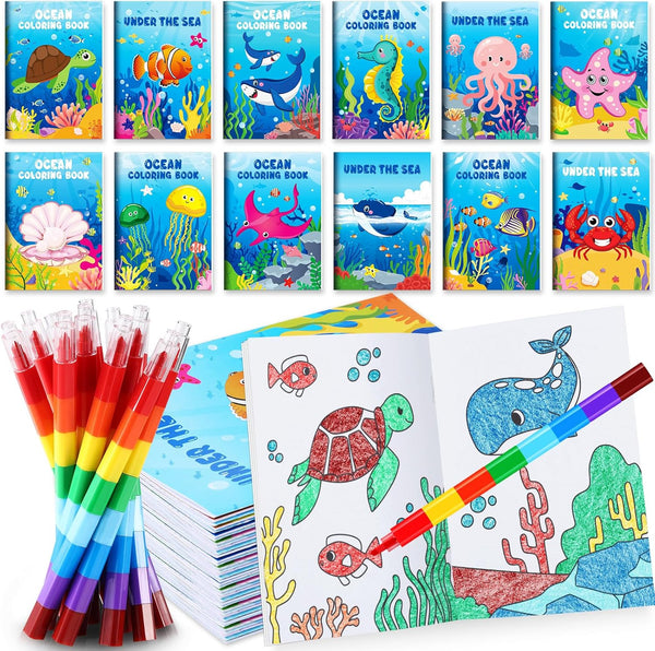 BenLouis 12 Under the Sea Mini Coloring Books Kids with 12 Stacking