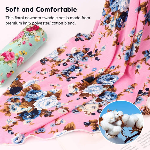 DRESHOW BQUBO Newborn Floral Receiving Blanket with Headbands or Hats, Toddler Warm Shower Gift