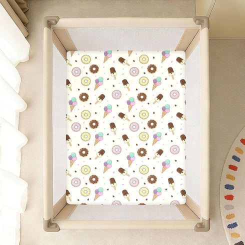 Jynexis 52x28 Donut Ice Cream Beige Pattern Baby Crib Sheets, Cotton Fitted Crib Sheet, Soft Breathable, Fits Standard