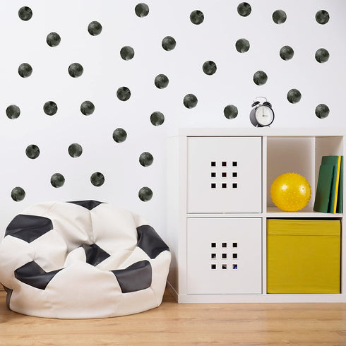 ROFARSO 120 Decals 2.2'' Ink Black Polka Dots - Removable Peel & Stick Wall Art Decorations for Nursery, Bedroom, Home