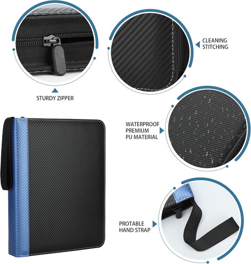 9 Pockets Trading Card Binder with Sleeves, 900 Double Sided Pocket PU Card Collection Binder, Blue