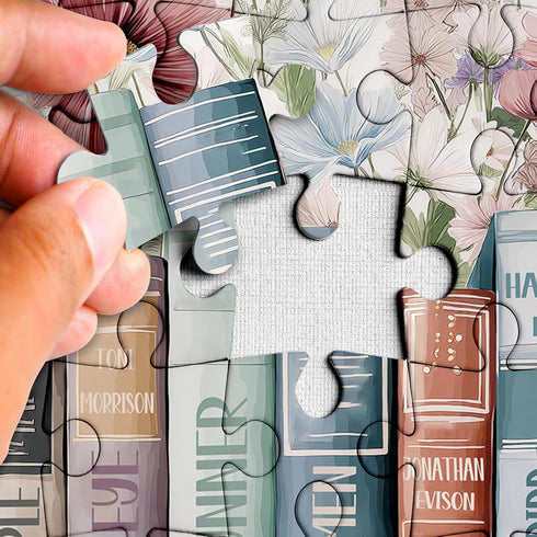 Larkipuzz 1000 Colorful Books Wildflower Pages Puzzles for Adults Pieces, Beautiful Literary Blossoms Flower Bookshelf