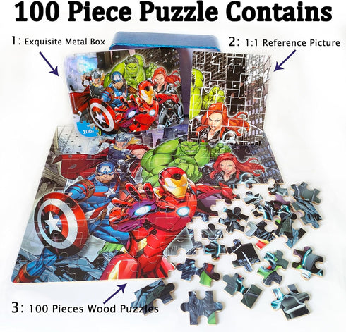 LELEMON Puzzles for Kids Ages 4-8, 100 Piece Jigsaw Puzzles in a Metal Box, Educational Puzzle Games