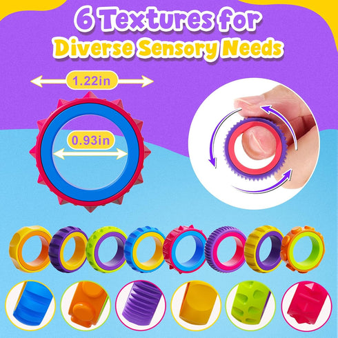 50 Pack Fidget Toys Spinner Ring for Kids: Textured Finger Spinner - Bulk Fidgets for Student Classroom - Quiet Sensory