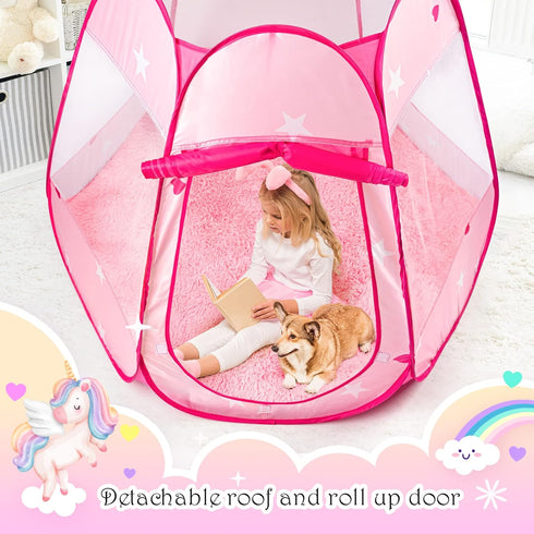 1 Princess Castle Girls Play Tent with Rug Pop Up Play Tent for Toddlers Kids DISHIO Playhouse Toys for Year Old