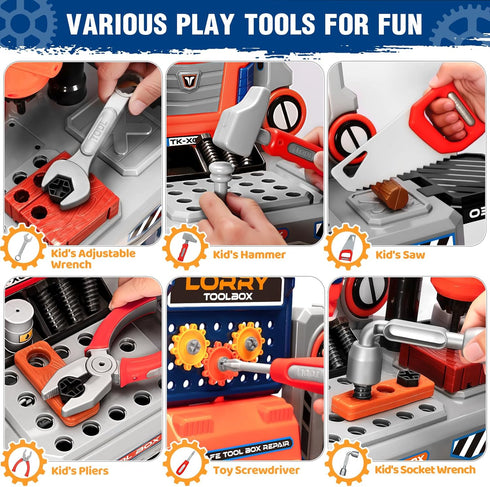 3 4 5 6 7 8, Playset, Set, 3-5 Kids Tool Bench with Electric Drill and Power Miter Saw, Construction Workbench Toys