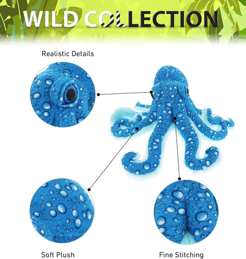 16 Inches DolliBu Large Octopus Stuffed Animal - Wild Collection Sea Animal Plush Blue Octopus, Adorable Stuffed