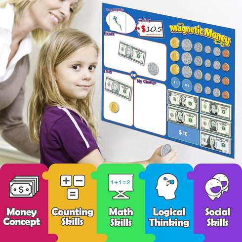 60 Kasfalci PCS Magnetic Money for Kids for Learning, Math Manipulatives, Learning & Education Toys for Classroom