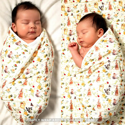 Pack 2 43"X43" of Ultra Soft Muslin Baby Blanket Breathable Happy Ester Rabbit Pink Muslin Swaddle Blankets for Baby