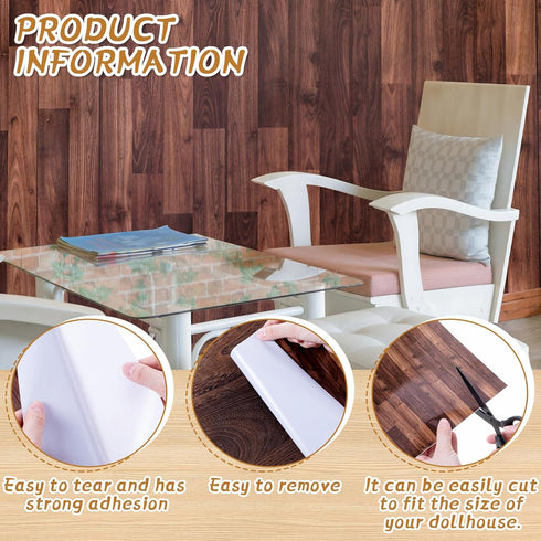 3 1:12 8.27 11.69 Inch Flutesan Pcs Miniature Dollhouse Wallpaper and Flooring Peel and Stick Scale Self Adhesive Doll