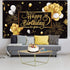 Blulu Happy Birthday Banner Sign, Large Fabric Glitter Poster for Birthday Decoration Supplies (Black and Gold)