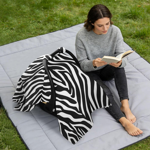 Mazeann Zebra Print White Black Car Seat Cover Baby Breathable Soft Infant Carseat Covers Canopies Babies Carrier