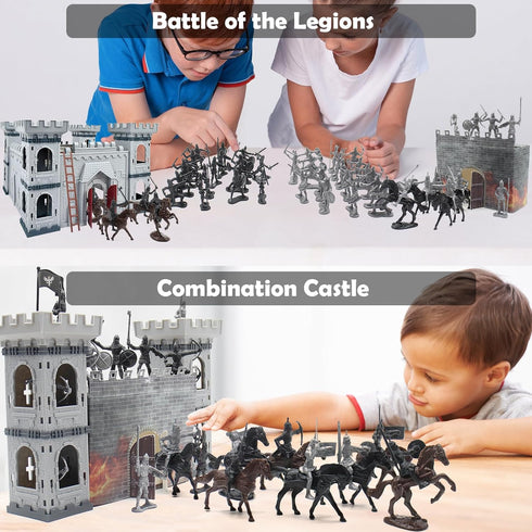 Medieval Castle Knight Toy Soldier Army Figurines, DIY Assembled Cavalry with 36 Soldiers for Boys