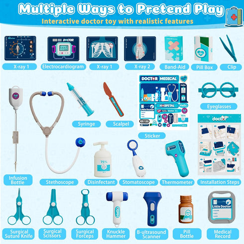 3-5, Set 3 4 5, Doctor Kit for Toddlers Pretend Doctors Play with Cart, Costume and Stethoscope for Kids Aged Role Play
