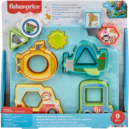 Fisher-Price Shapes & Sounds Vehicle Puzzle, Baby Sorting Toy with Music & Lights, Ages 9M+