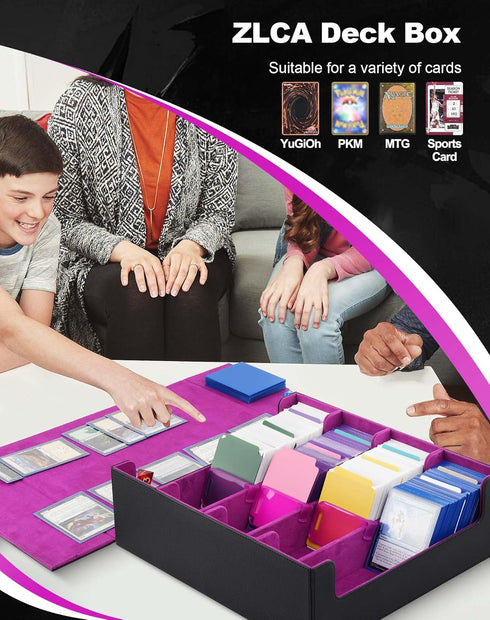 ZLCA Trading Card Storage Box - Holds 2400+ Cards, MTG Deck Box with 4 Stoppers, Black & Purple Organizer.