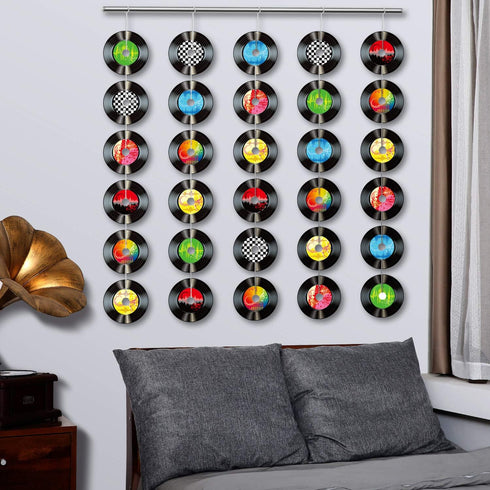 3 Packs Rock and Roll Music Party Decorations, 21 Pcs 7 Inch 1950's Paper Record Cutout Banner for 50s 70s 90s