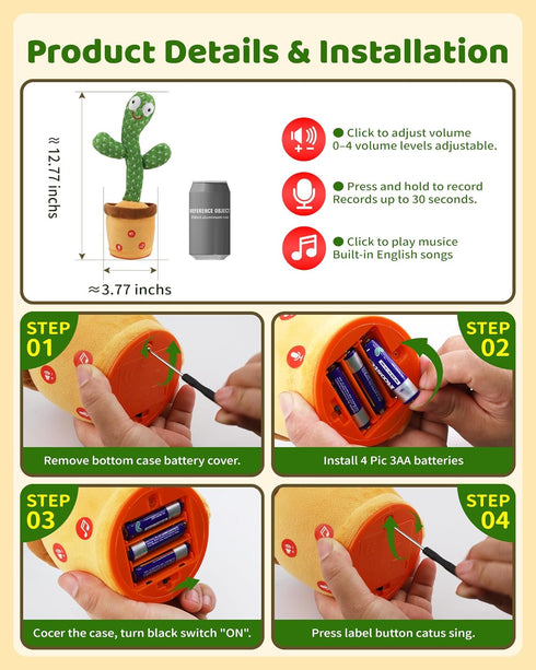 0-6 3-6 6-12 12-18 2 3 4 5 6 7 8 9 10 120 Dancing Talking Cactus Baby Toys Months, Toddler Boys Girls Gifts for Month