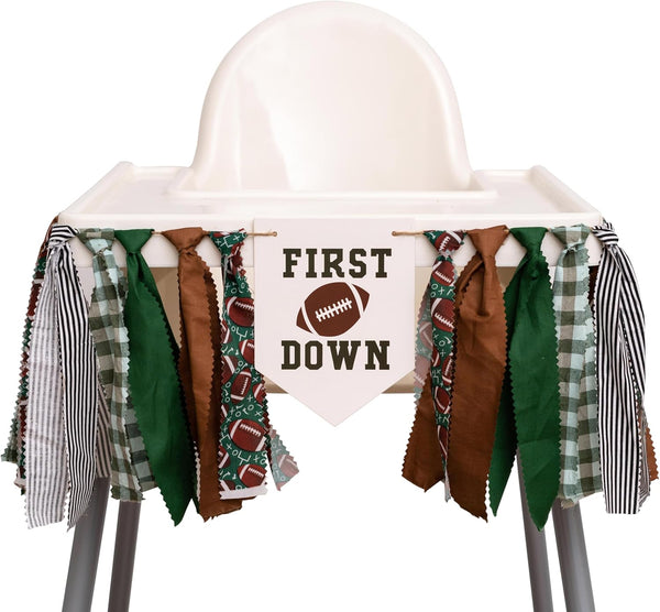 Football Highchair Banner 1st Birthday - First Year Down High Chair Banner,