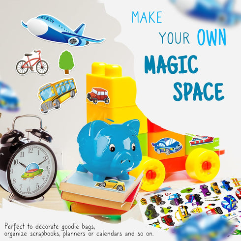 HORIECHALY Transportation Stickers for Kids, Colorful Safe Teaching Aids, 280 PCS Cute Decals with Cars, Airplanes,