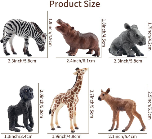 Toymany 12PCS Baby Figurines Forest Animals, Realistic Woodland Figures Toys Includes Elephant, Giraffe, Mountain Lion,