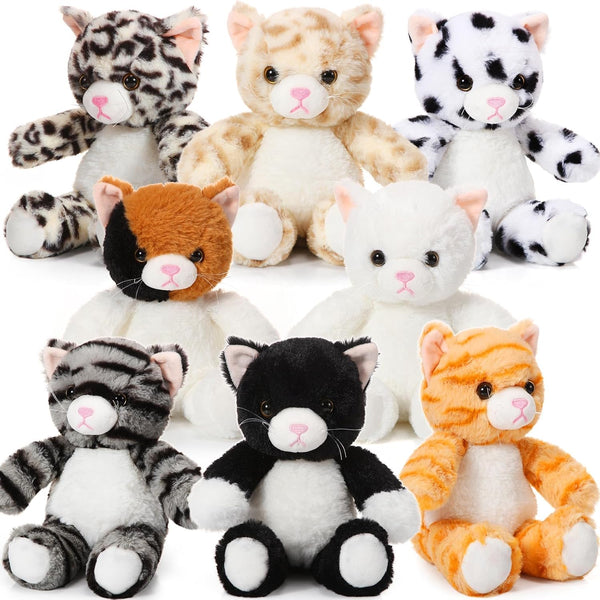 Libima 8 Pcs Cat Stuffed Animals - 8 Inch Plush Kittens for Theme Party Favors, Birthday Gifts & Cute Pet Toys