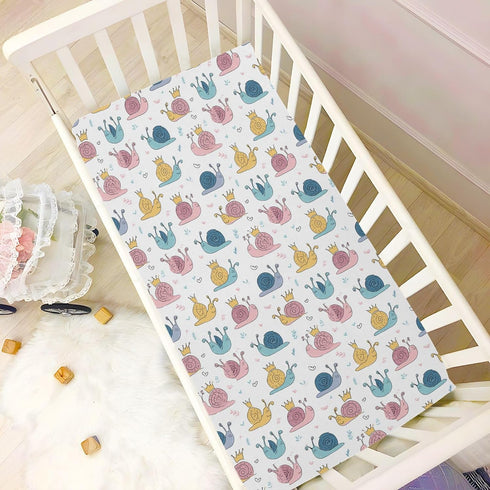 Vdsrup 39 27 5In Crib Sheets for Boys Girl Cute Snails Neutral Mini Crib Mattress Sheets Fitted, Crowns Toddler Baby