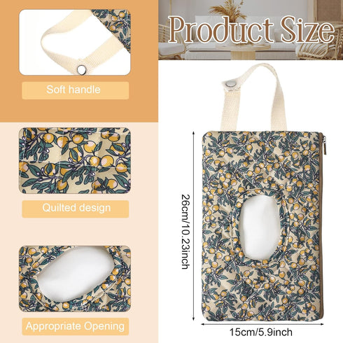 Cosblank 2 Pcs Quilted Diaper and Wipes Pouch Portable Hanging Floral Wet Wipe Bag Diaper Bag Reusable Wipes Pouch
