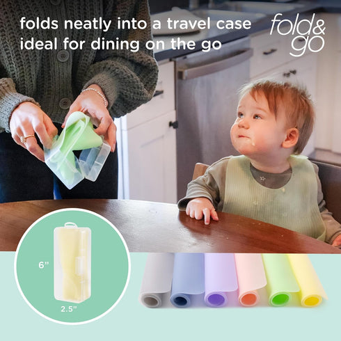 (1, Olababy Fold N Go Silicone Placemat w Travel Case | Dishwasher Safe, BPA Free, Non-Slip, Waterproof | Mini Dining