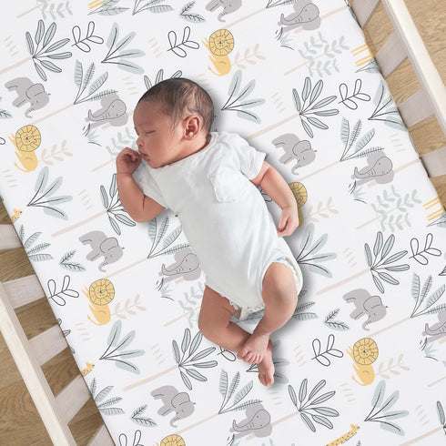 100% Lambs & Ivy Jungle Adventure Cotton Baby/Toddler Fitted Crib Sheet - White