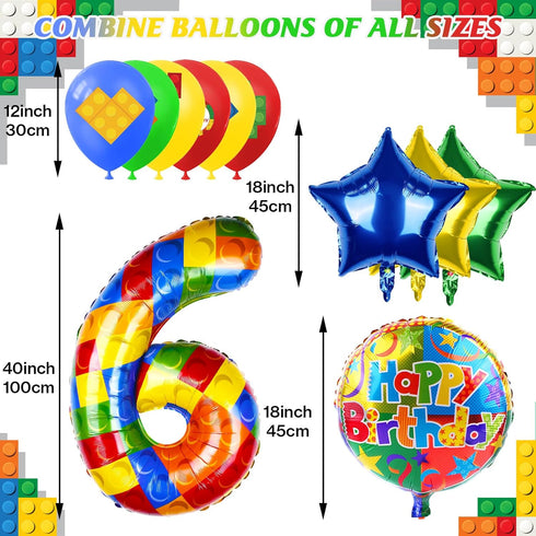 40 Inch Building Block Number Balloon, Colorful Number Block Foil Balloons, Large Big Numbers Helium Balloon for Girls