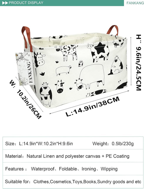 FANKANG Storage Basket, Nursery Hamper Canvas Laundry Basket, Foldable with Waterproof Coating (L, Rec-cows)