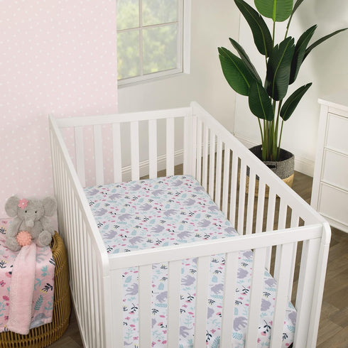 Carter's Floral Elephant Crib Sheet in White and Multi-Color - Super Soft