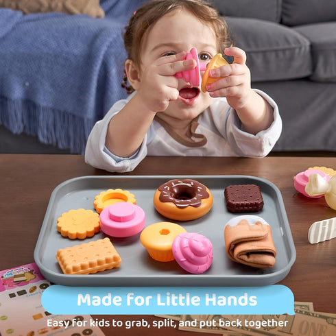 lalalark Set, 17 Sets Cookie Play Food Toddler Pretend Toys, PCS Kitchen Toy Food with Plastic Cookies, Baking Menu