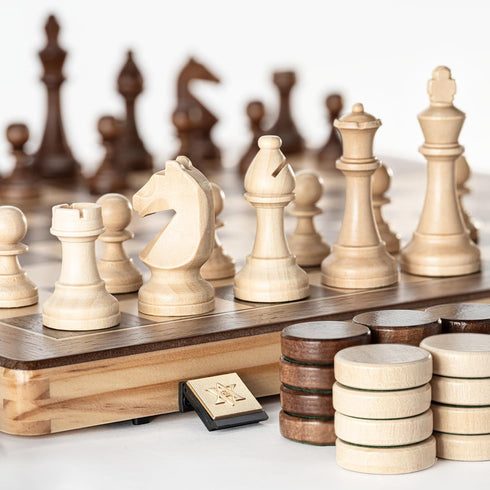 15" Set/Folding 3" /2 A&A Magnetic Wooden Chess Board / King Height German Knight Staunton Chess Pieces/Mahogany