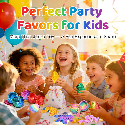 12 Pack 3D Printed Dragon Toys, Flexible Articulated Fidget Dragons in Surprise Eggs, Collectible Desk Toys, Party
