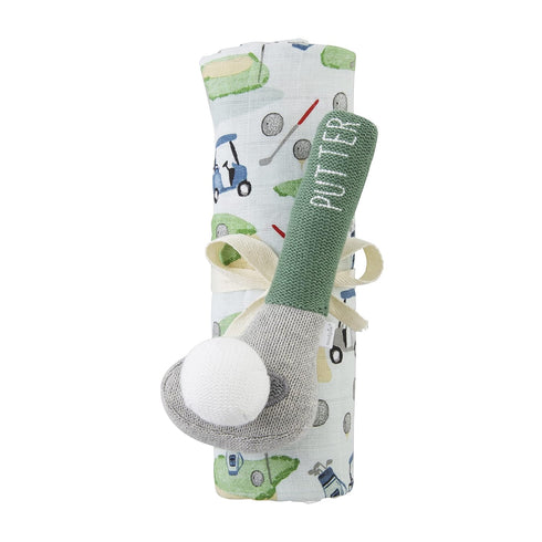 Set, Mud Pie Baby Boy Sport Swaddle & Rattle Golf