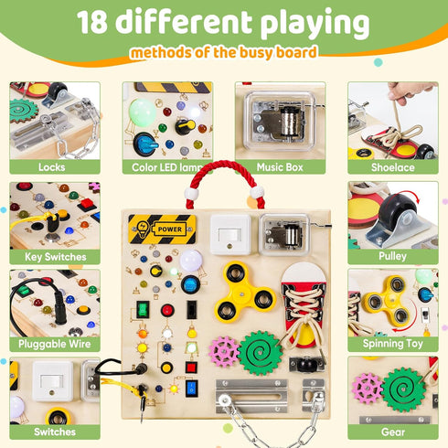 GNAYUIJ 1 2 3 Montessori Wooden Busy Board Toys for Boys Girls,Toddler Sensory Educational Fidget Board Travel Toy