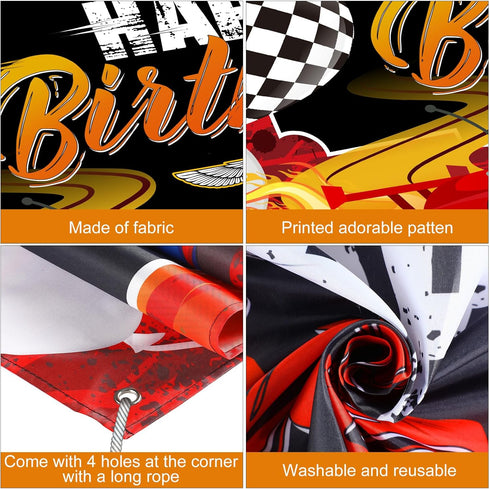Car Racing Happy Birthday Backdrop, Car Themed Party Decorations, Photo Background for Birthday Photography Decor
