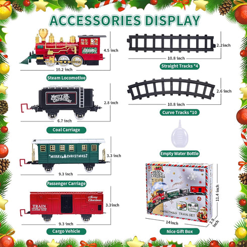 Set, Set 3 4 5 6 7 8+ Kids Train Christmas Train for Under The Trees, Electric Train Toys for Boys Girls with Steam