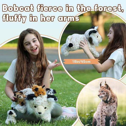 5 Babies,18-inch Muiteiur Piece Lynx Stuffed Animals, Soft Bobcat Stuffed Animals with Cute Plush Toy for Kids Girls