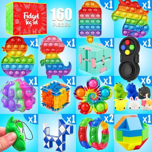 VNAMO 160 Pack 8-12 4-8, Fidget Toys, Party Favors for Kids Sensory Toys Bulk Autism Autistic, Treasure Box Toys