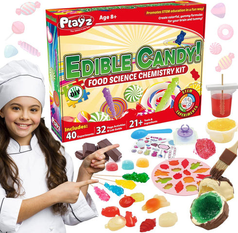 Playz Edible Candy Making Science Kit for Kids Ages 8-12, 40 Experiments to Make Your Own Chocolates