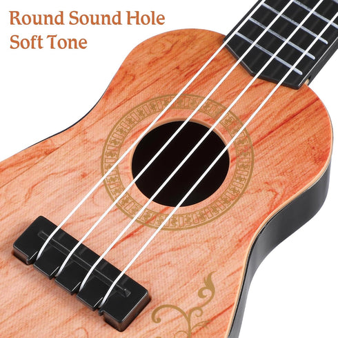 Toddmomy Kids Ukulele Toys - Plastic Ukulele Guitar Musical Instrument for Beginners, Light Brown