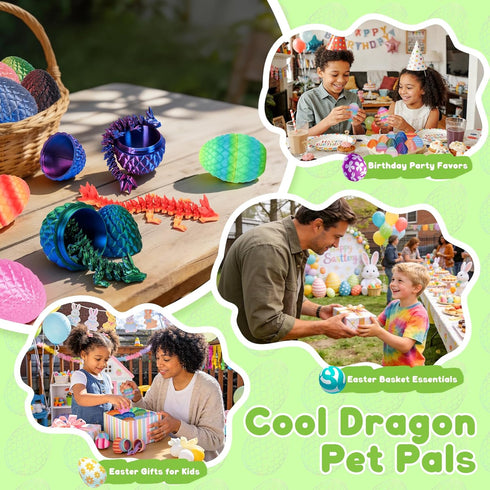 24 Pack 3D 3D 5-7 8-12 TBOLINE Printed Dragon Egg, Articulated Crystal Animals Dragon Fidget Toys with Basket